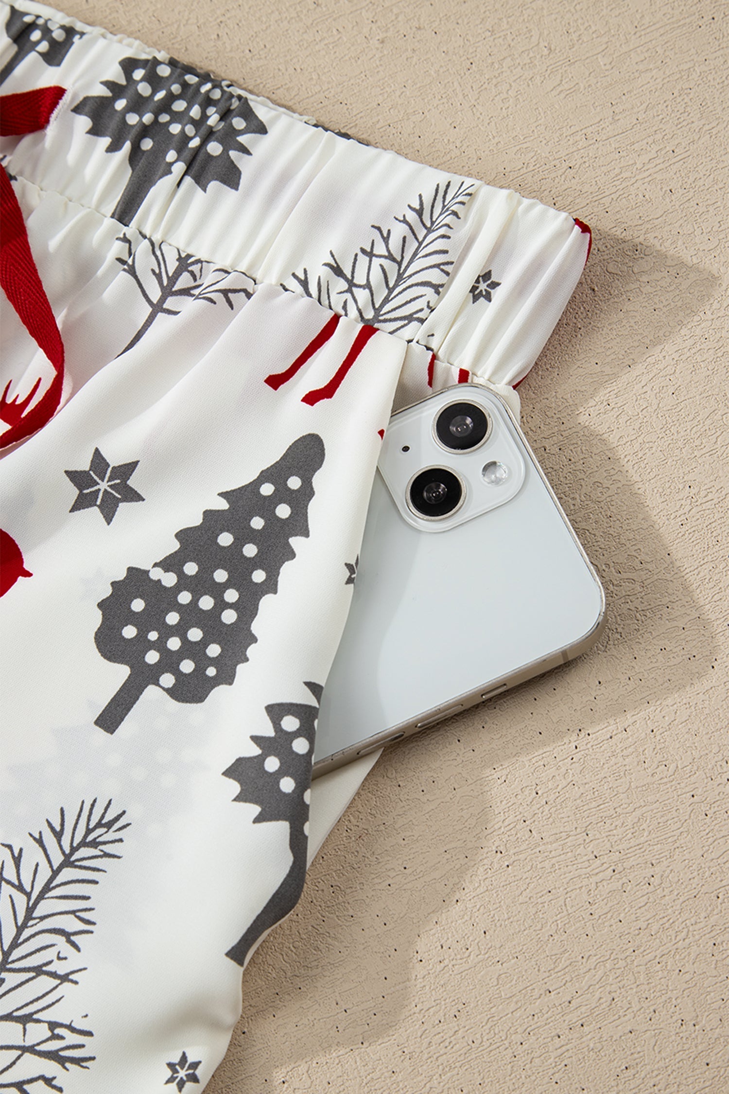 White Christmas Pajama Set 2 Piece Velvet Trim Bow Knot Short Set Dear-Lover Dropshipping