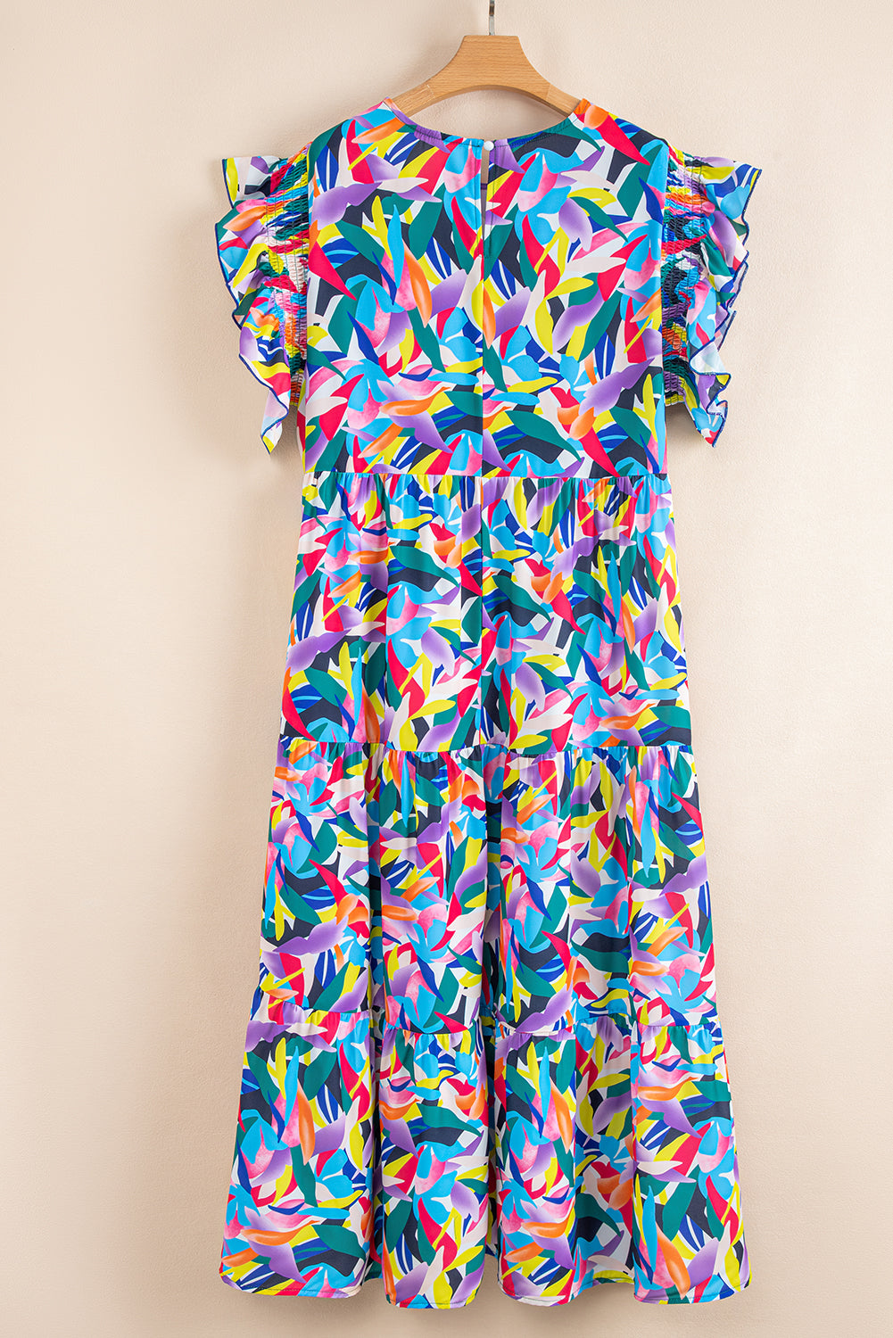 Blue Geometric Print Ruffled Short Sleeve Plus Size Tiered Maxi Dress Dear-Lover Dropshipping