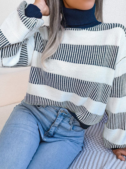 Striped Turtleneck Long Sleeve Sweater.