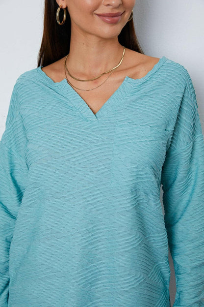 Texture Notched Drop Shoulder Top.