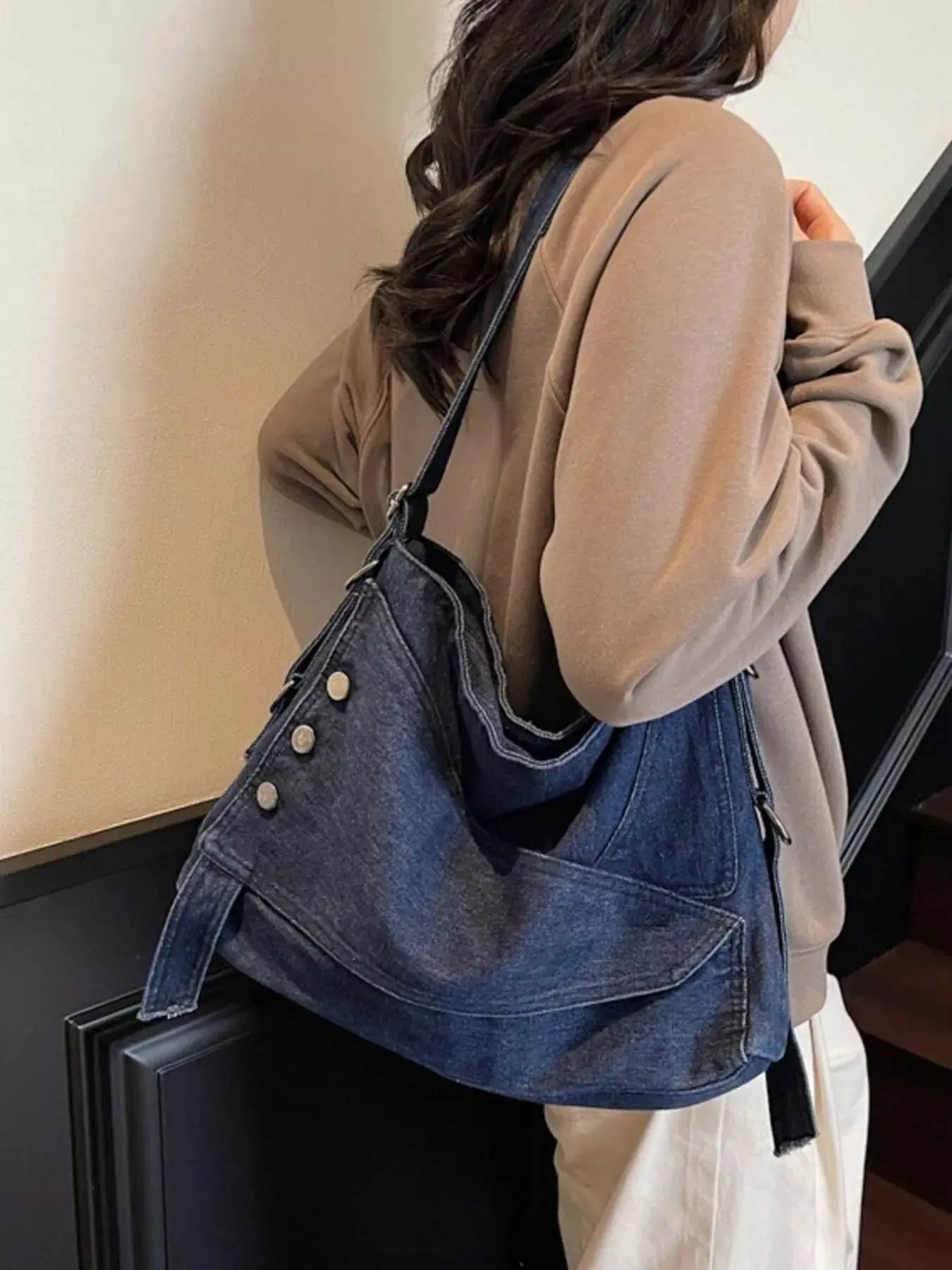 Casual Denim Crossbody Bag with Button Detail Simply Love