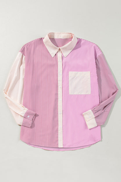 Chic pink striped colorblock plus size shirt