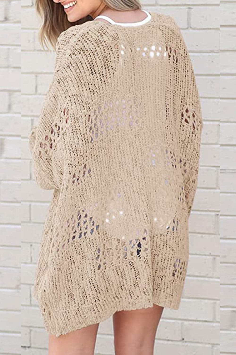 Openwork Open Front Long Sleeve Cardigan.