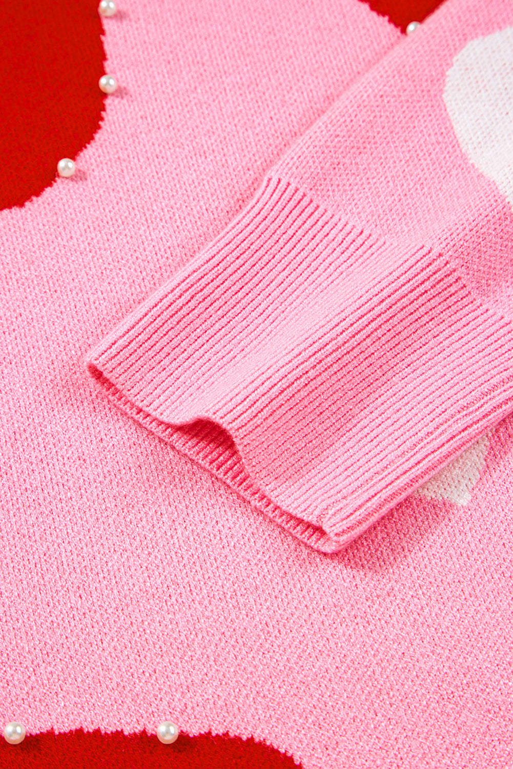 Pink Pearl Embellished Heart Pattern Valentines Day Sweater Dear-Lover Dropshipping