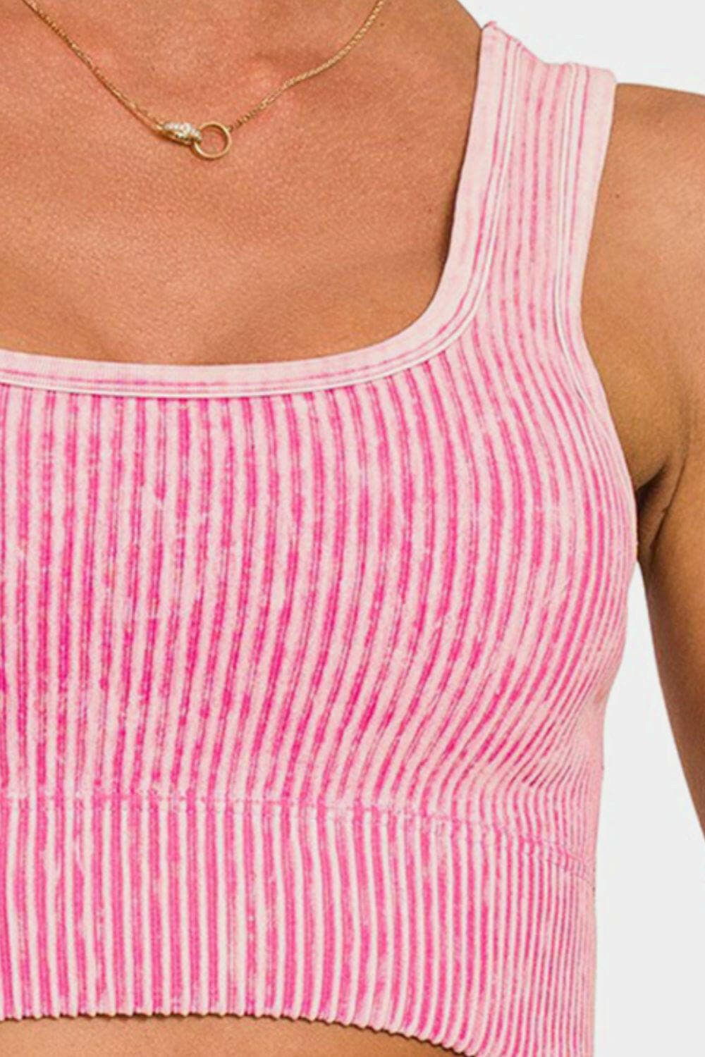 Zenana Ribbed Square Neck Wide Strap Tank.