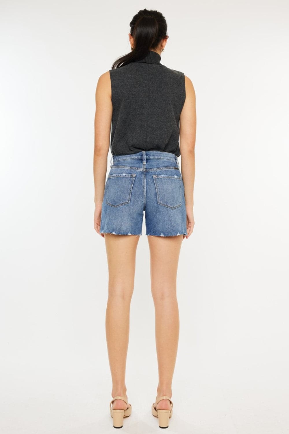 Kancan Distressed High Waist Denim Shorts.