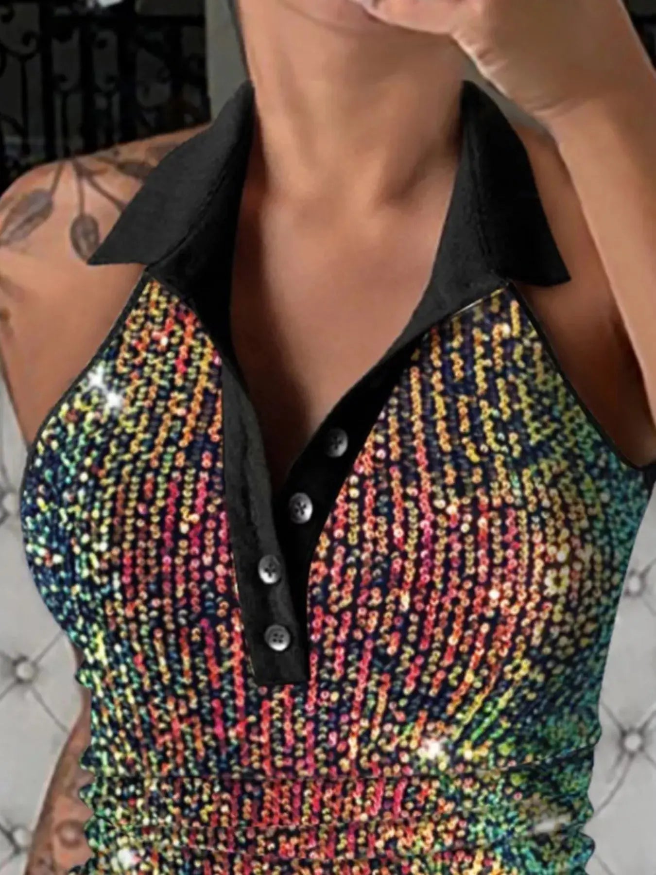 Sparkling Sequin Embellished Sleeveless Top Simply Love