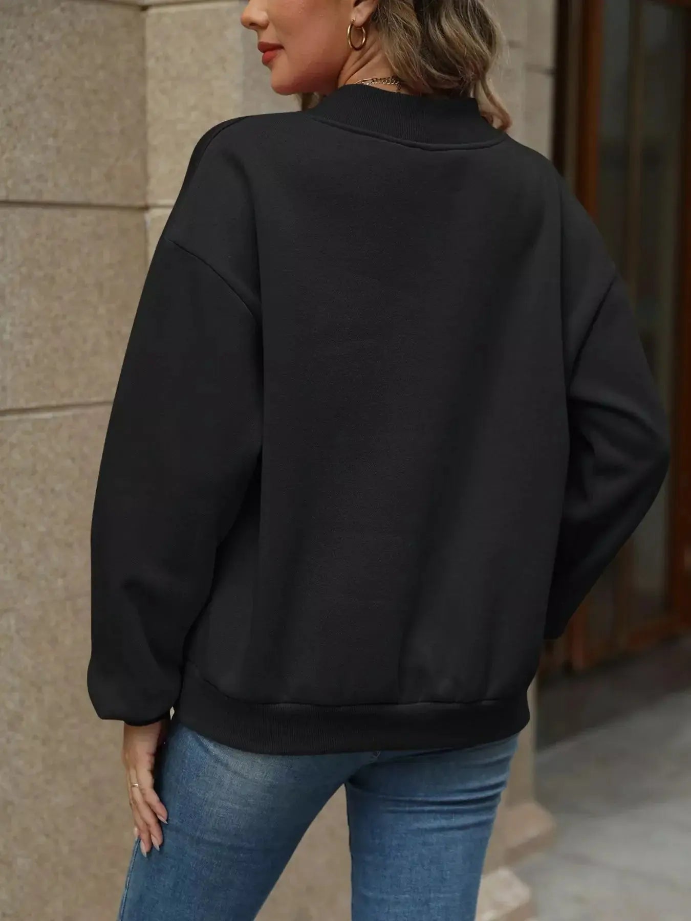 V-Neck Solid Color Casual Sweatshirt Simply Love