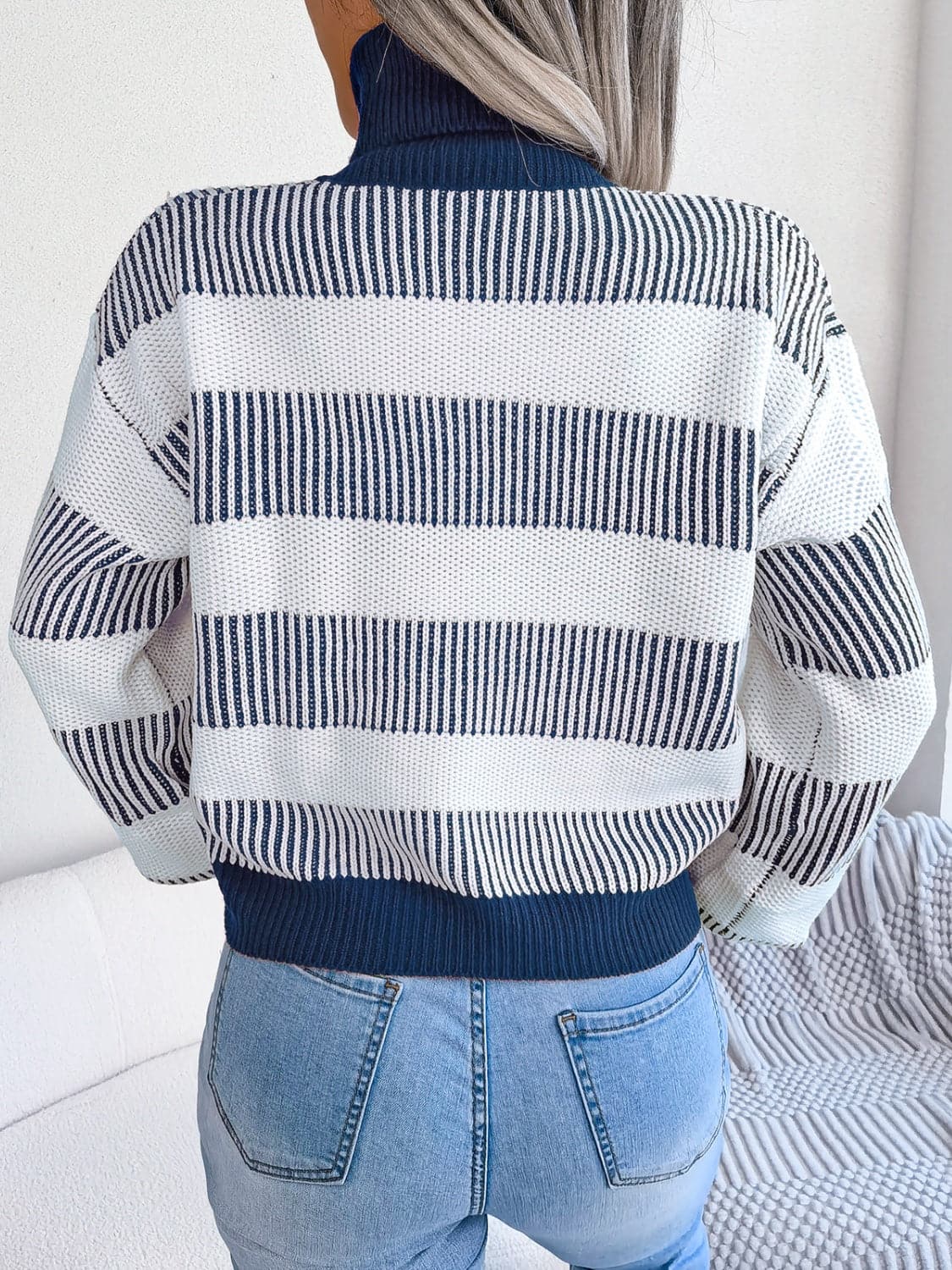 Striped Turtleneck Long Sleeve Sweater.