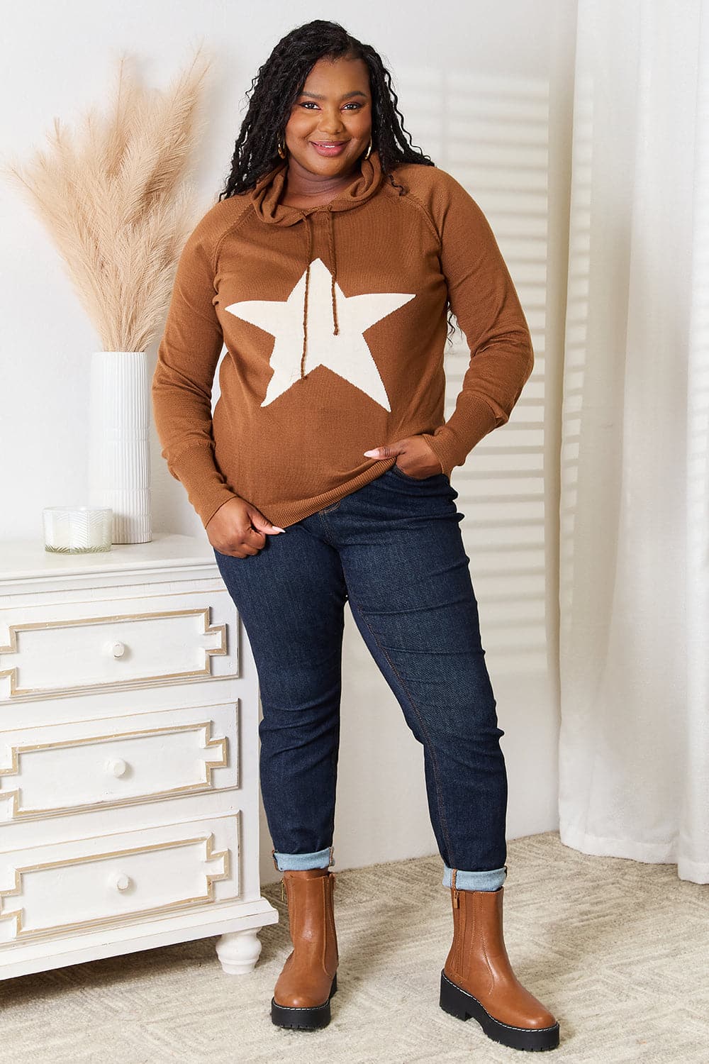 Heimish Full Size Star Graphic Hooded Sweater.