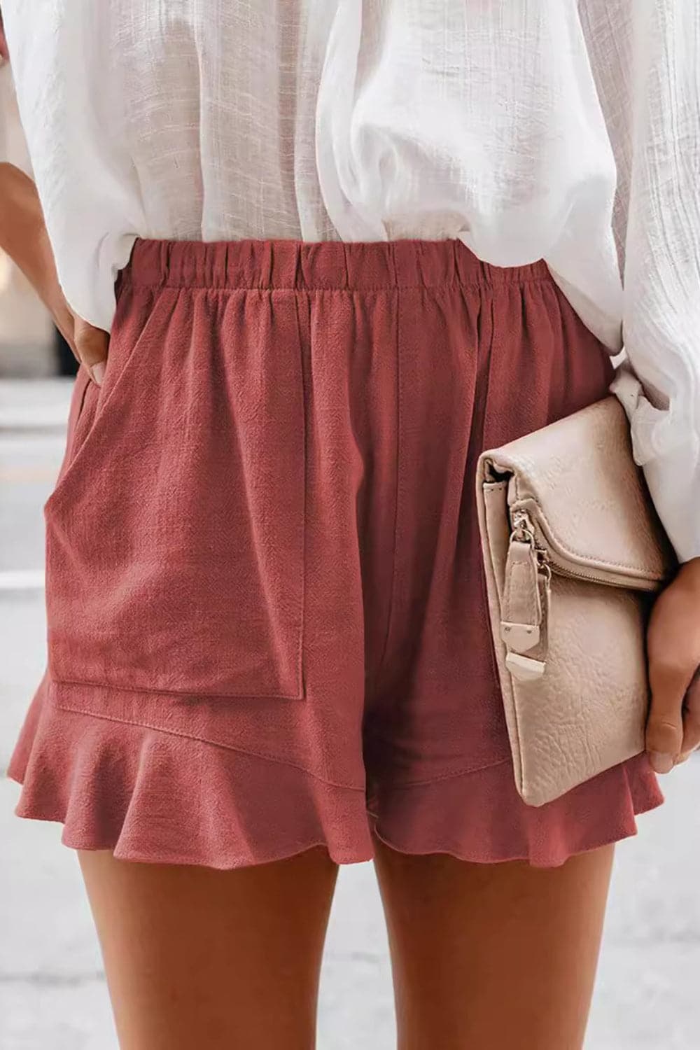 Full Size Ruffled Elastic Waist Shorts.