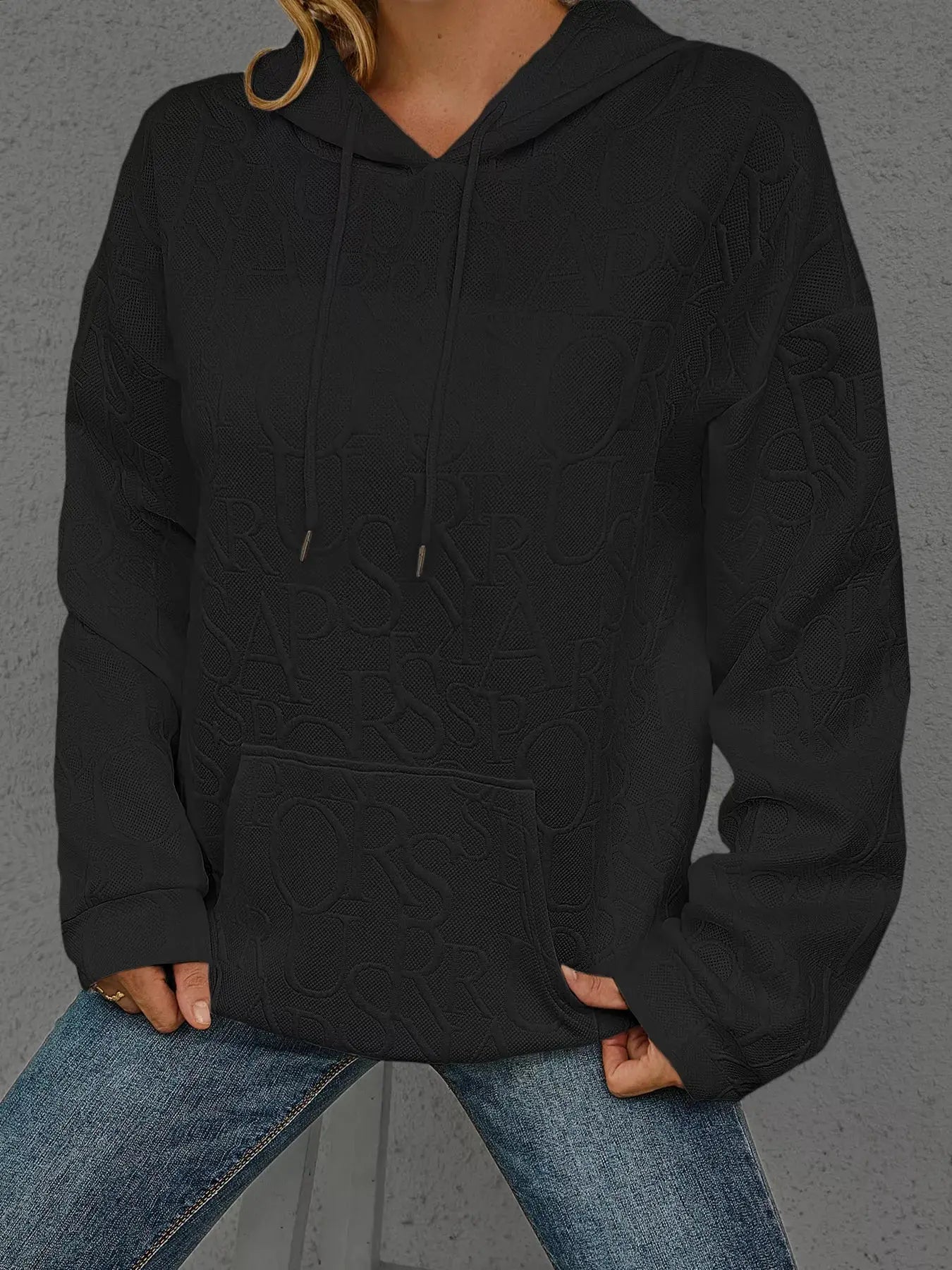 Full Size Embossed Lettering Casual Hoodie Plus Size Simply Love