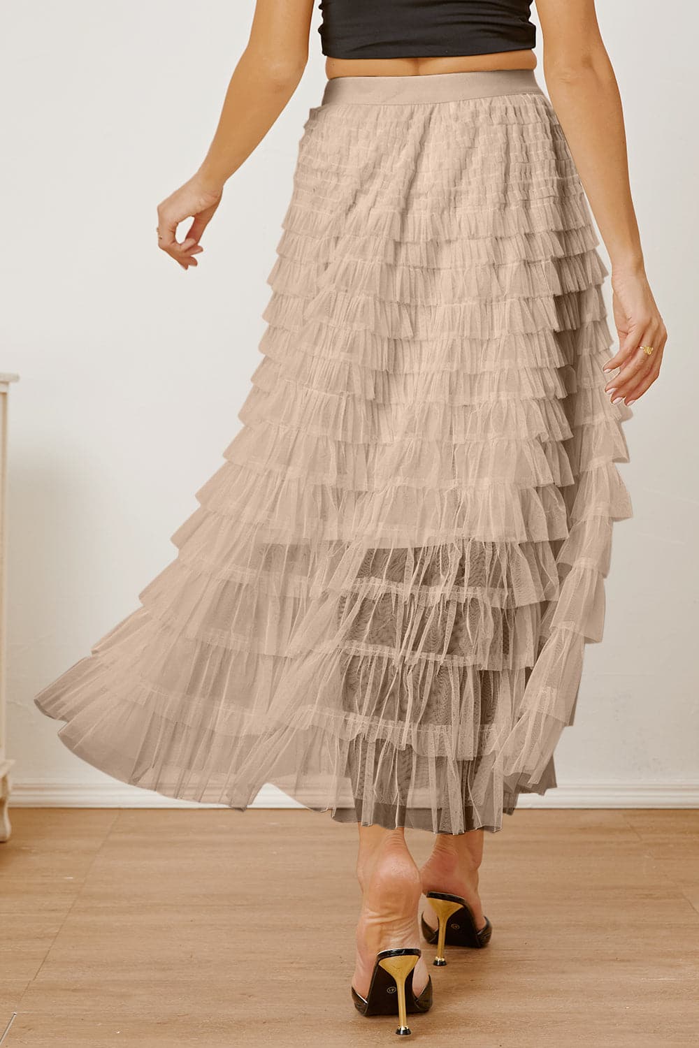 Ruched High Waist Tiered Skirt.