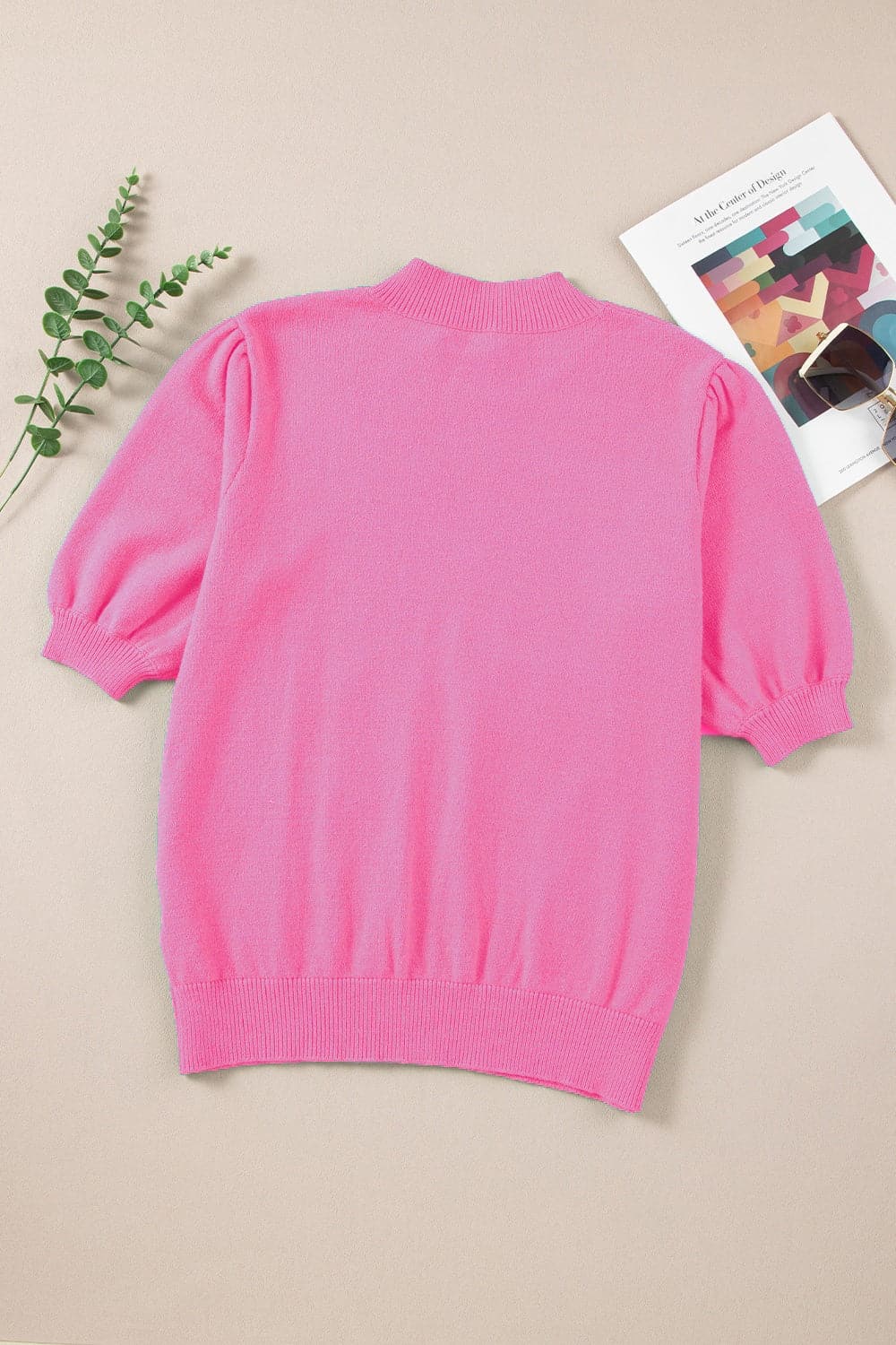 Flower Mock Neck Short Sleeve Sweater.