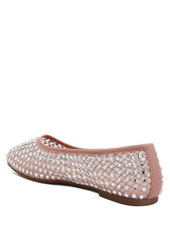 Rhinestone mesh ballerinas for chic comfort