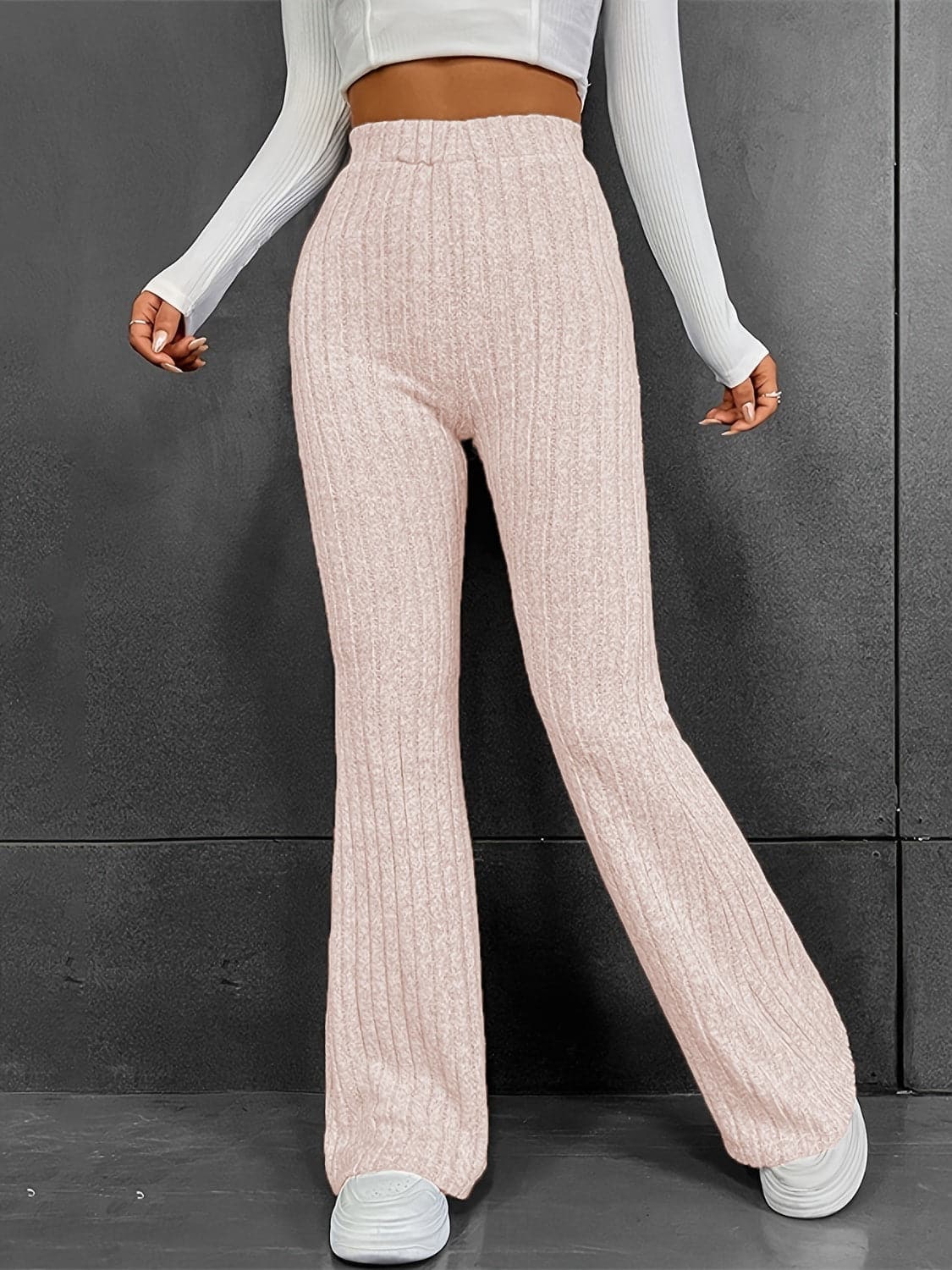 Ribbed High Waist Bootcut Pants.