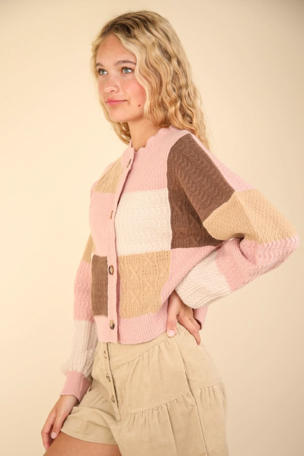 Very J color block sweater cardigan