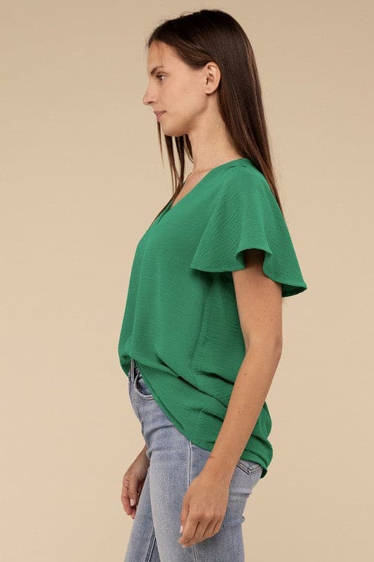 Woven Airflow Flutter Sleeve Top.