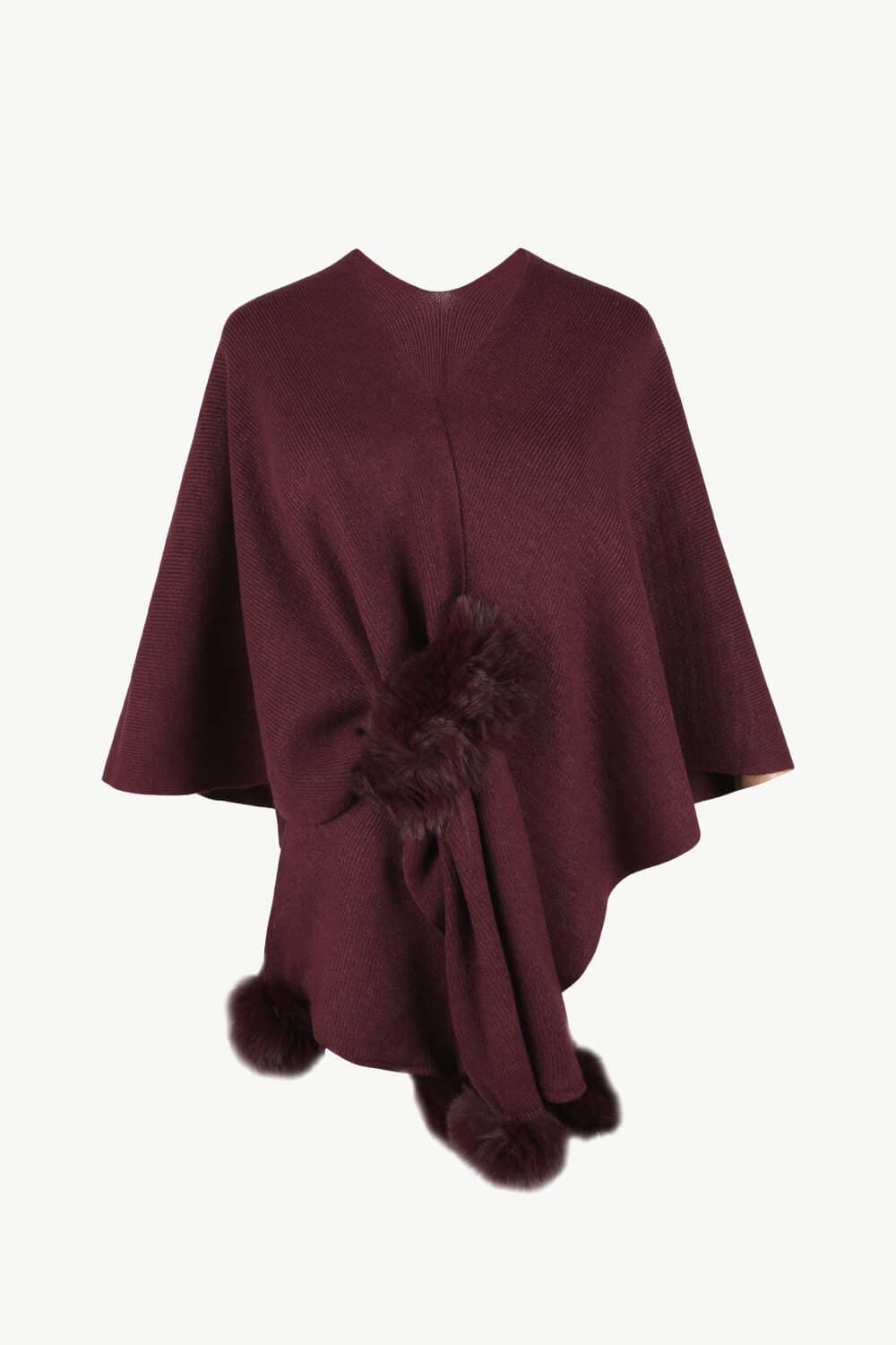 Surplice Neck Pom-Pom Trim Poncho.