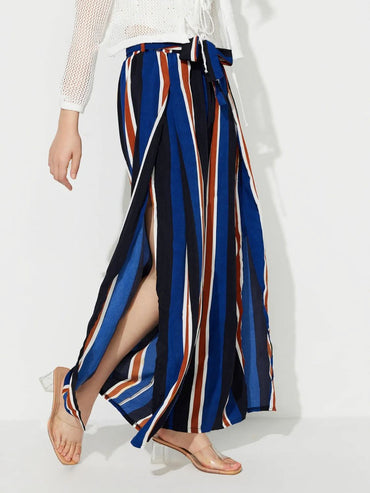 Tied Side Slit Wide Leg Trousers