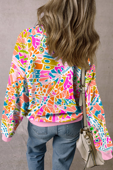 Trendy pink abstract drop shoulder sweatshirt for ultimate comfort