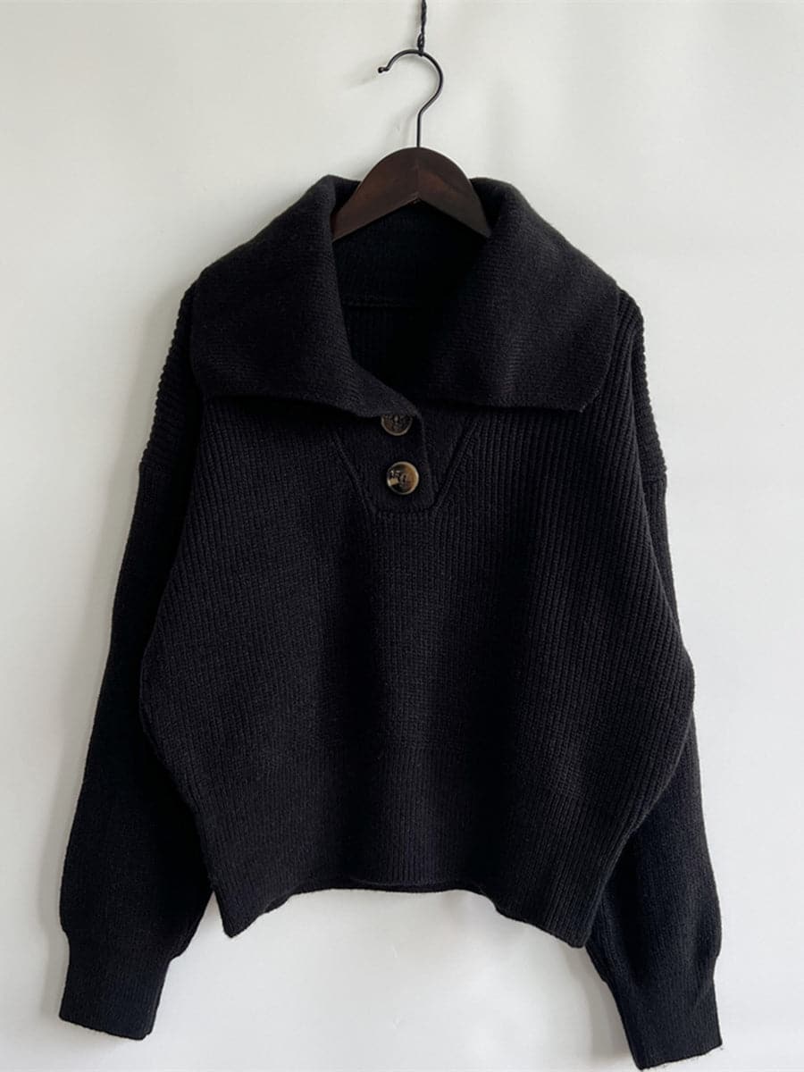 Statement Collar Half Button Sweater.