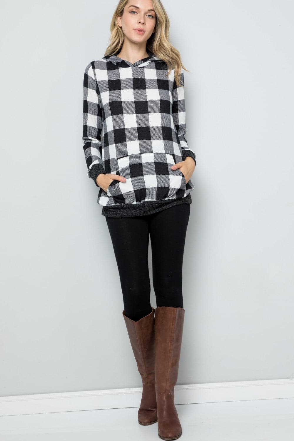 Chic contrast plaid long sleeve hoodie for ultimate comfort