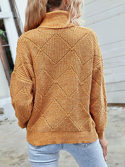 Geometric Turtleneck Long Sleeve Sweater.