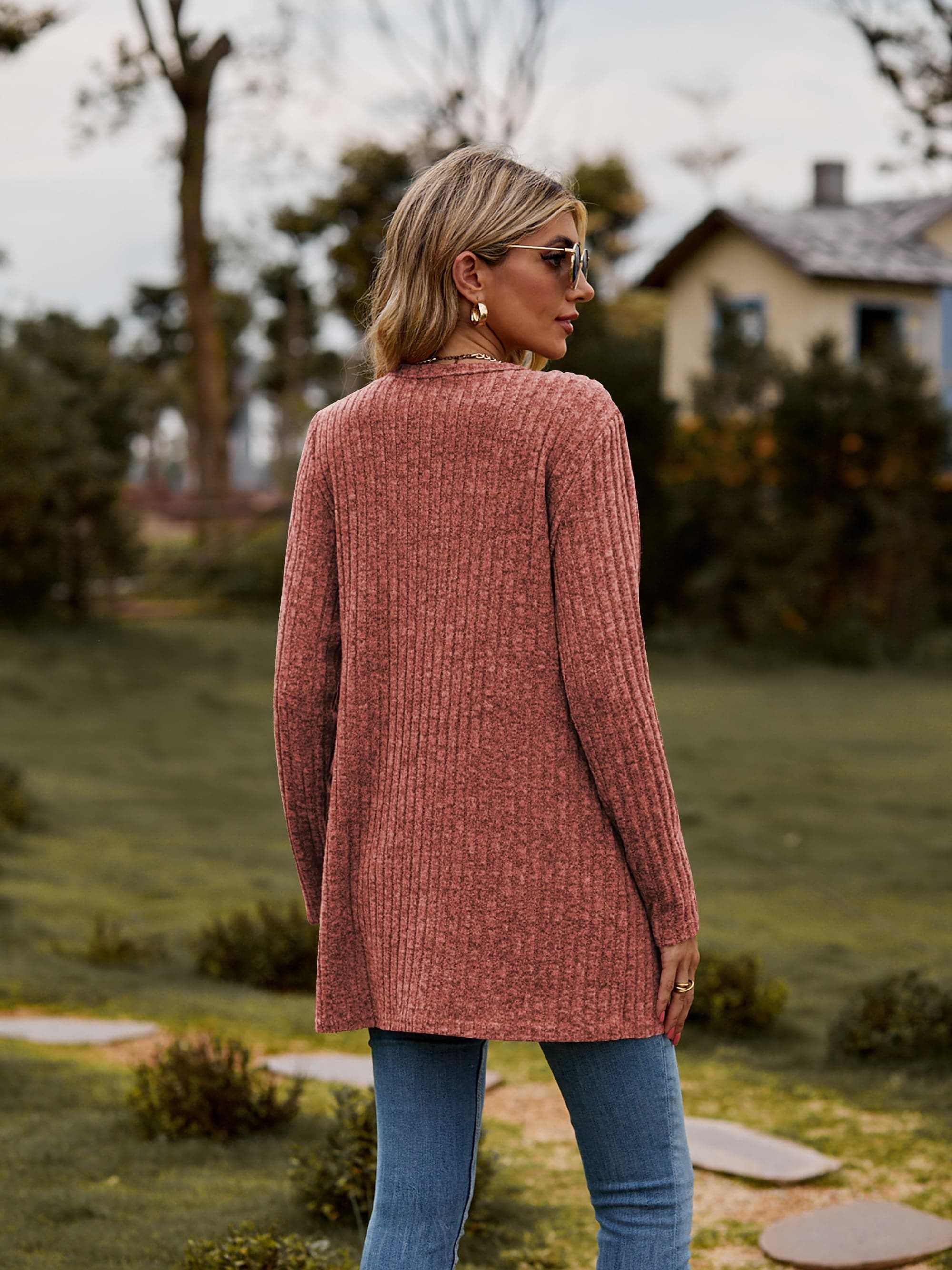 Heathered ribbed cardigan with pockets - Love Salve 