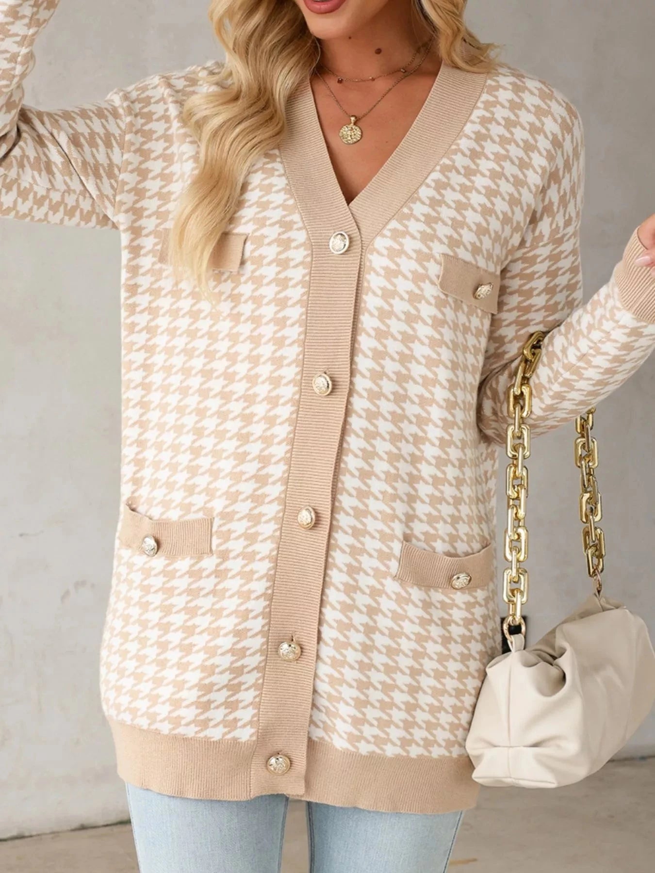 Contrast Edge Metal Button Slim Cardigan with Pockets Coco’s Tee Boutique