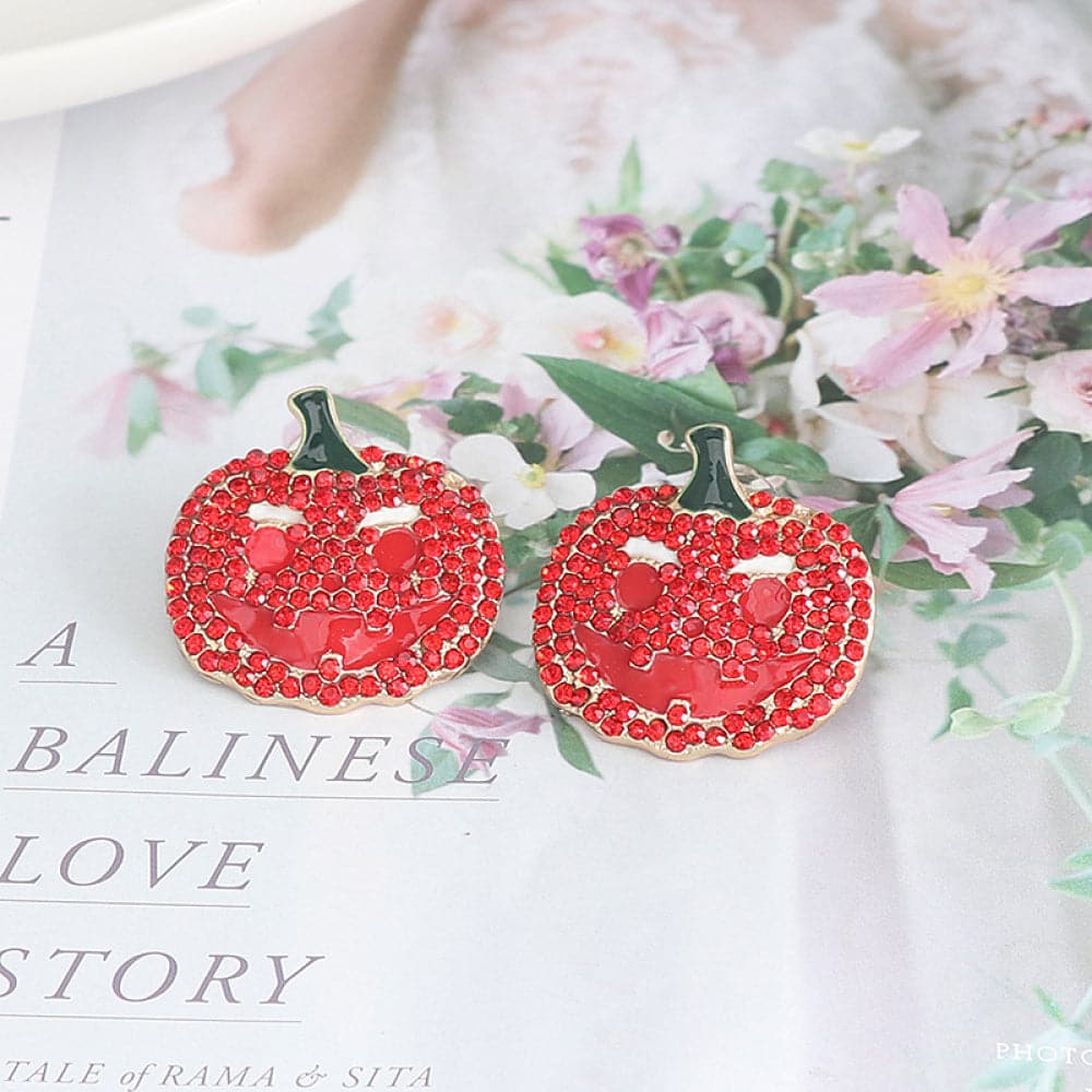 Demon pumpkin earrings with rhinestones