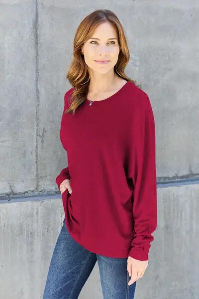 Double Take Full Size Round Neck Long Sleeve T-Shirt - Love Salve