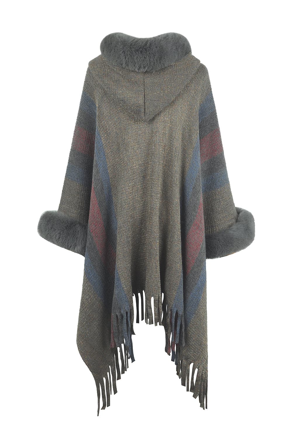 Color Block Fringe Detail Poncho.