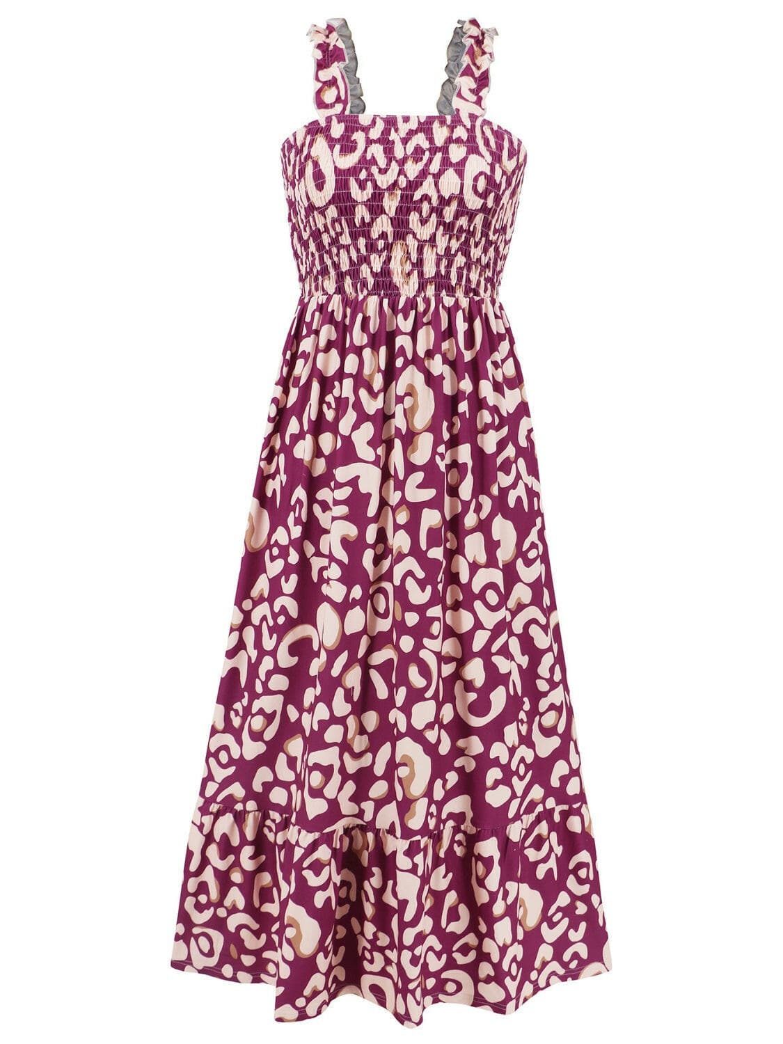 Smocked Printed Square Neck Sleeveless Dress.