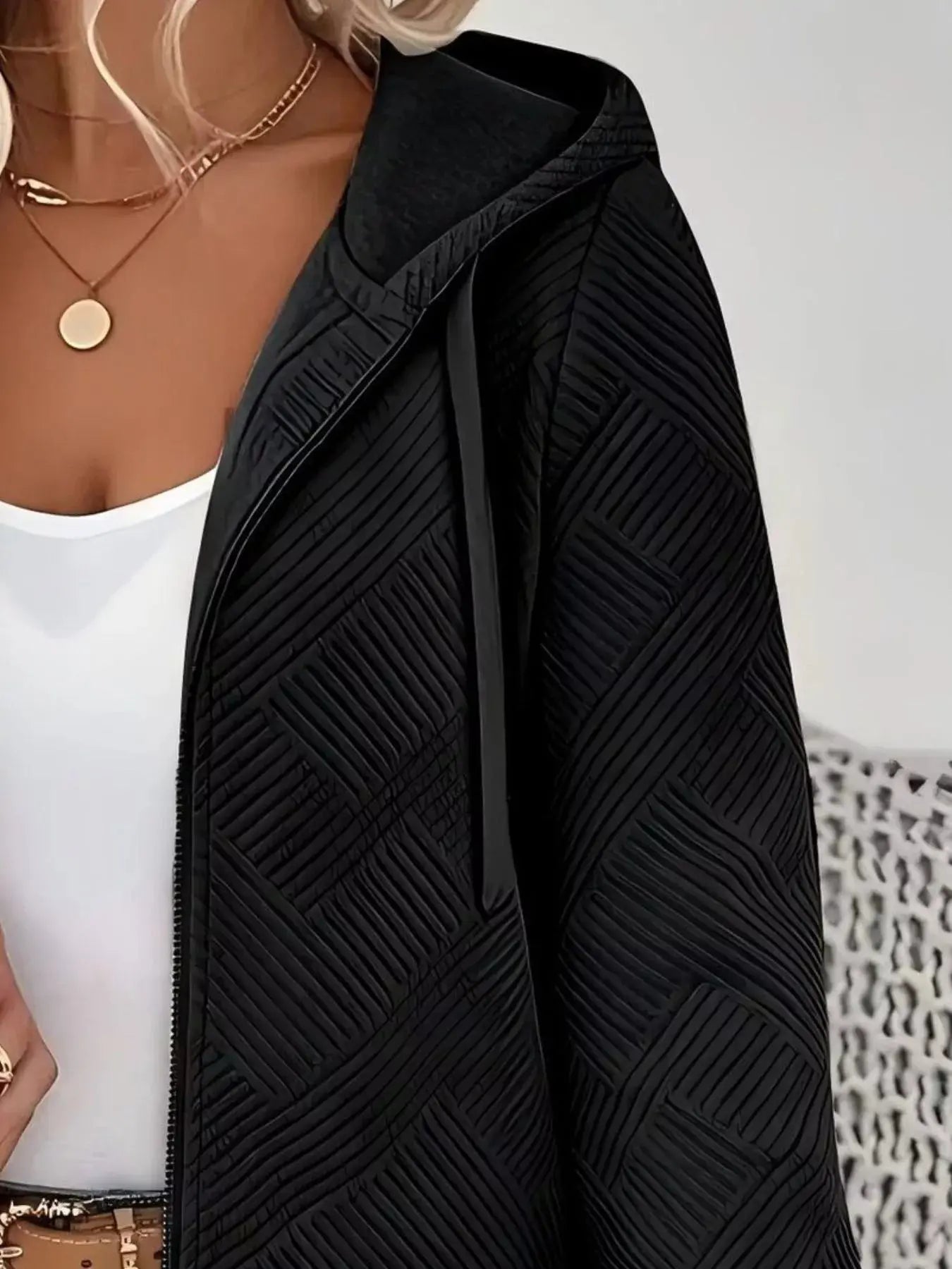 Textured Zip-Up Hooded Jacket Simply Love