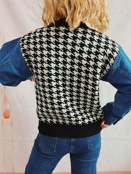 Houndstooth Denim Sleeve Sweater.