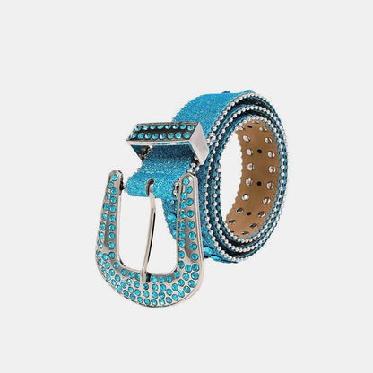 Sparkling rhinestone embellished PU leather belt