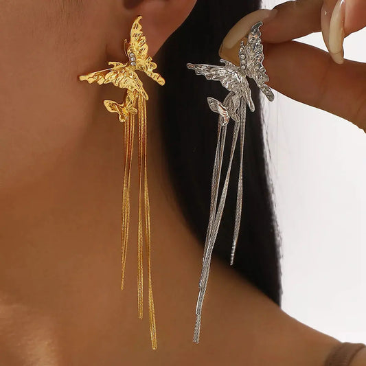Butterfly Fringe Dangle Earrings Gold Plated and Silver Plated 1 Pair Simply Love