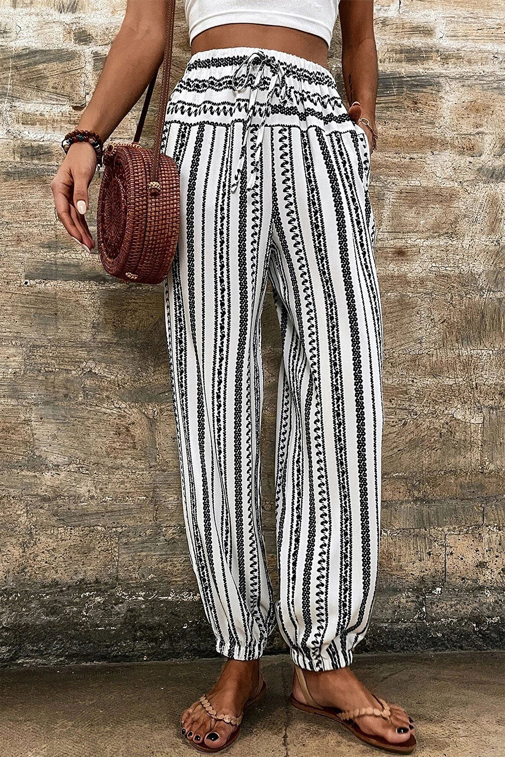 Trendy black striped boho pants