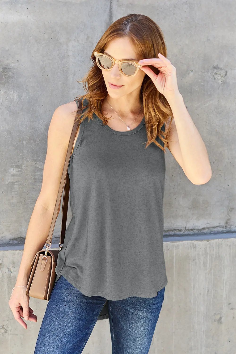 Basic Bae Full Size Round Neck Curved Hem Tank - Love Salve