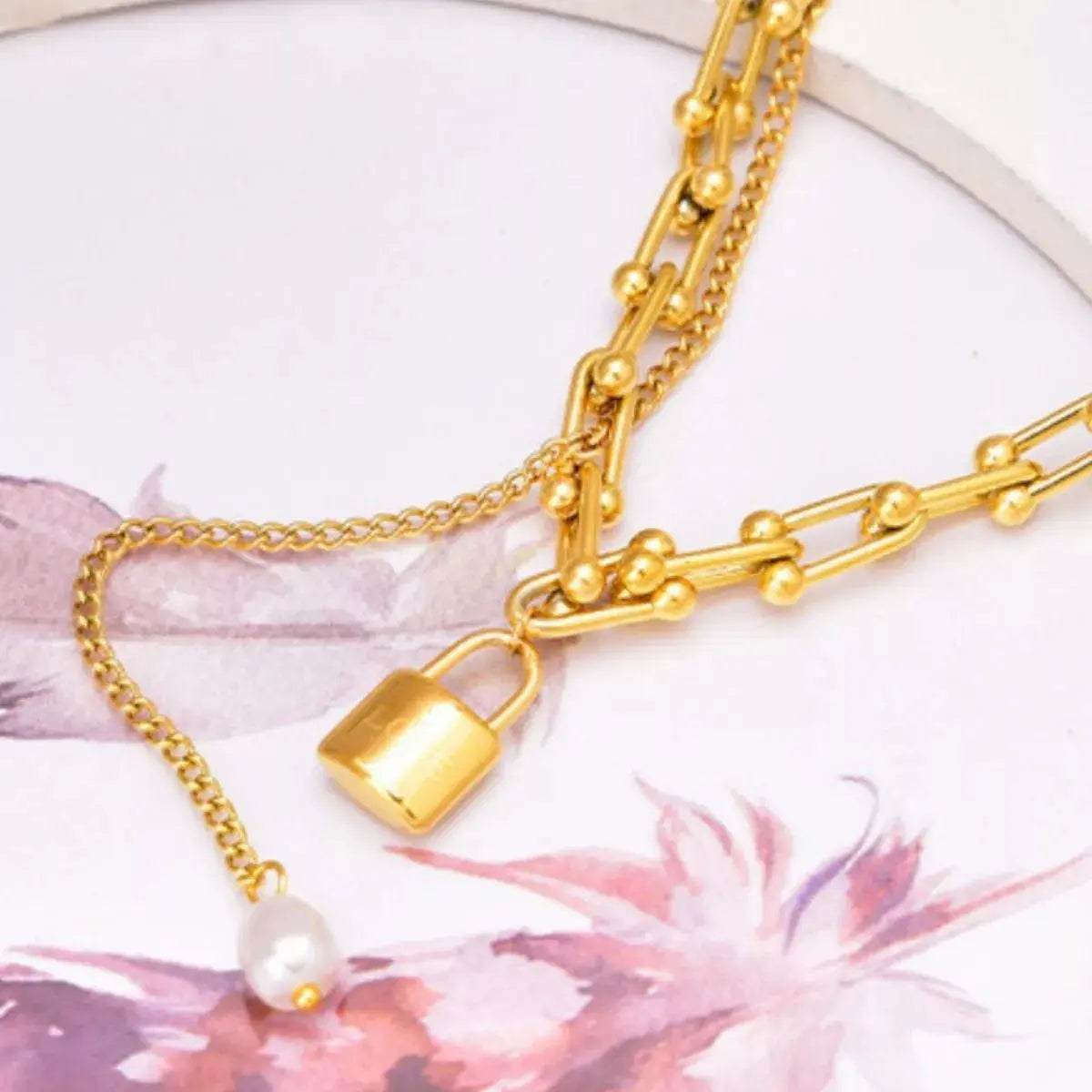 18K Gold-Plated Lock Pendant Necklace Simply Love