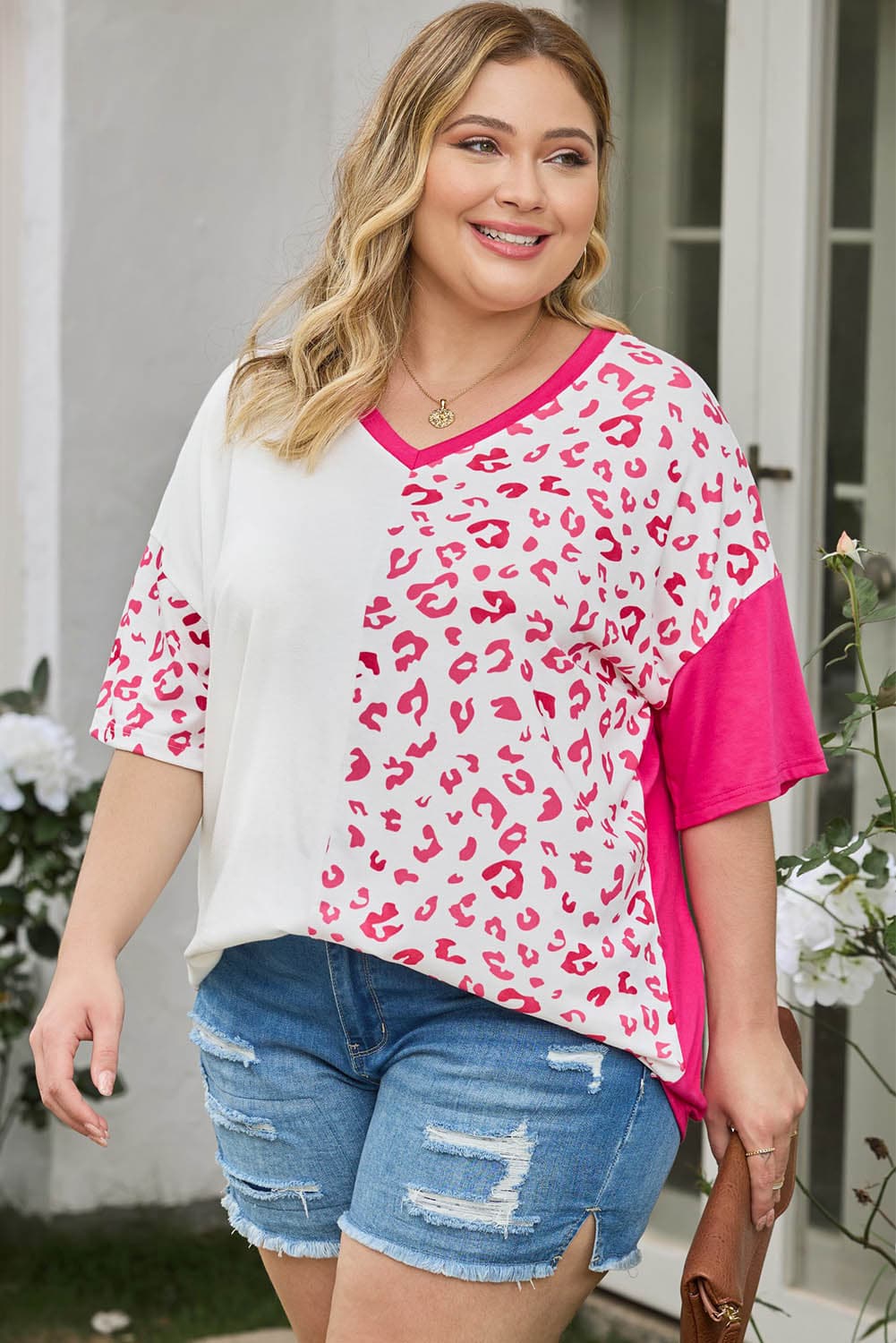 Plus Size Leopard V-Neck T-Shirt.