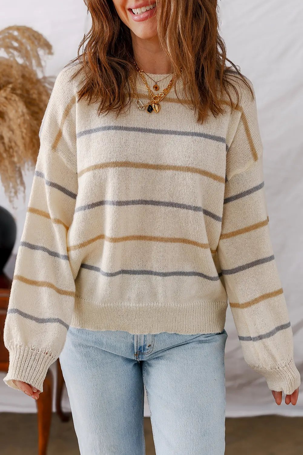 Dear-Lover Dropshipping Premium Multicolour Striped Ribbed Edge Drop Shoulder Sweater - Premium Quality Sweaters & Cardigans/Sweaters | Fast Shipping & Returns Dear-Lover Dropshipping