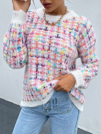 Shiny Multicolor Round Neck Dropped Shoulder Sweater