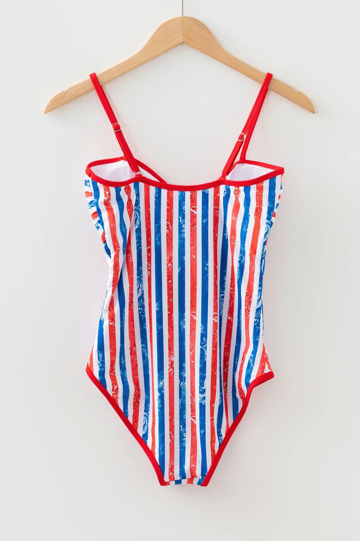 Red July 4th Stripes Star Floral Cutout Spaghetti Strap One Piece Swimsuit Dear-Lover Dropshipping