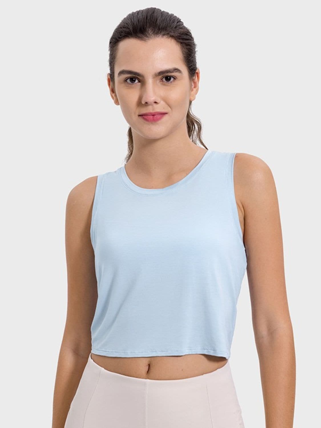 Drawstring Cutout Round Neck Active Tank.