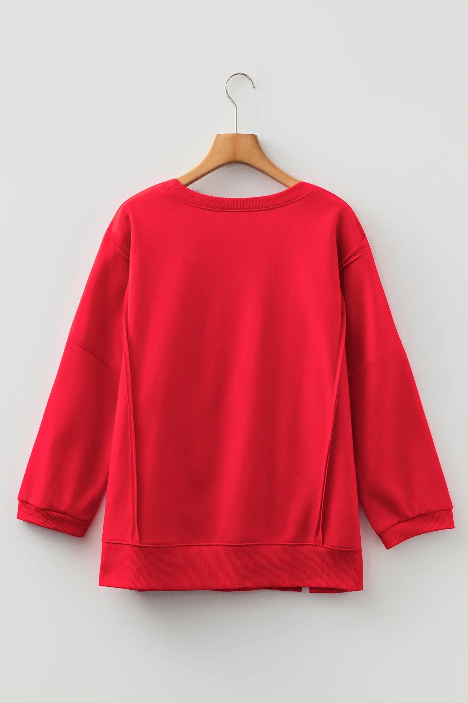 Fiery Red Floral Bow Patchwork Exposed Seam Slit Baggy Sweatshirt Dear-Lover Dropshipping