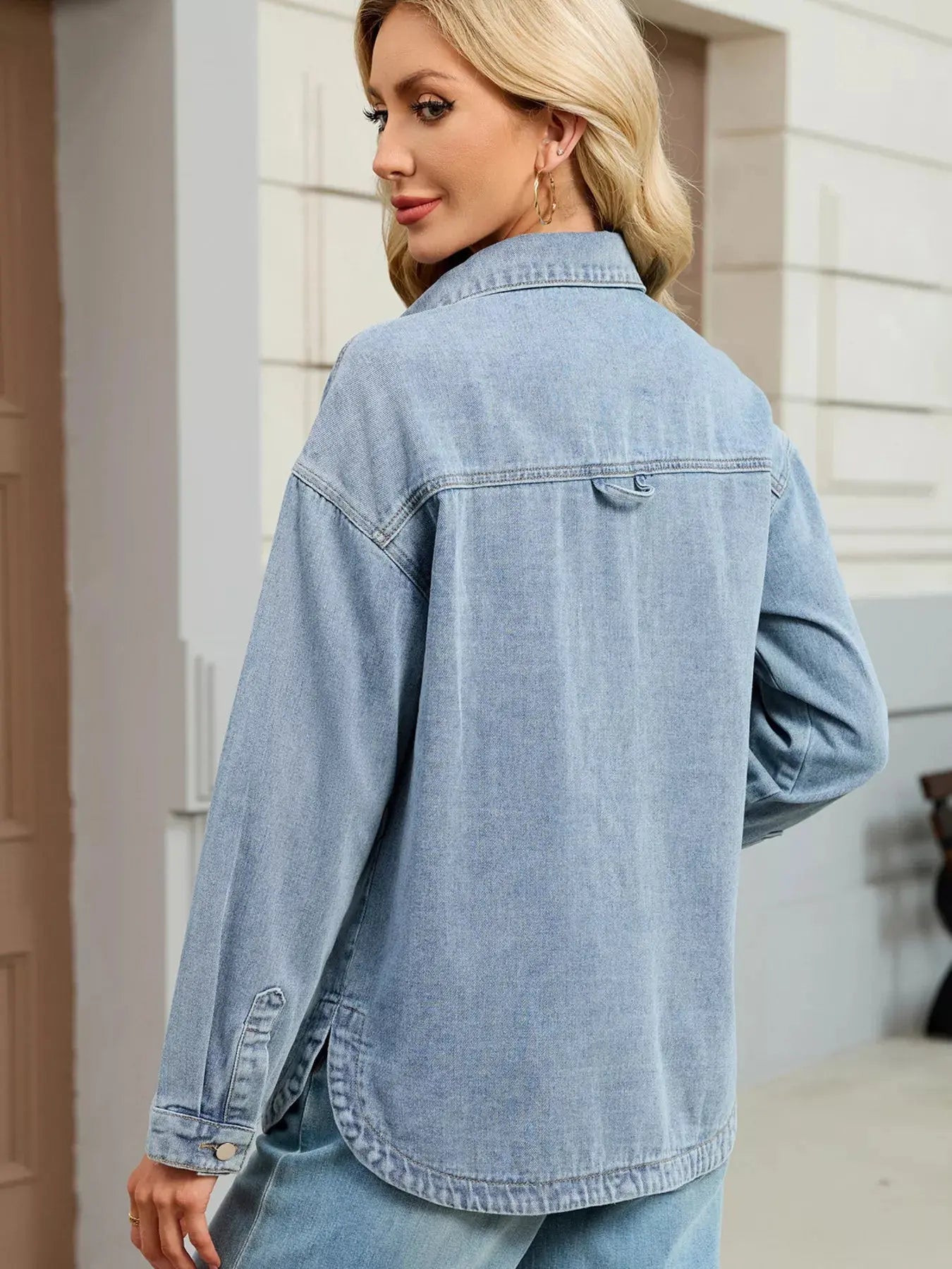 Button Up Dropped Shoulder Denim Jacket Simply Love