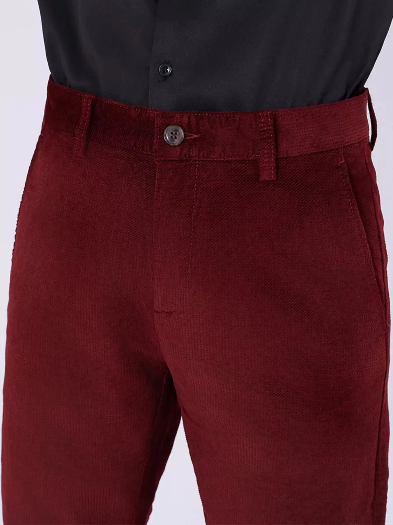 Men's Corduroy Slim Fit Pants In Burgundy For Everyday Wear Simply Love
