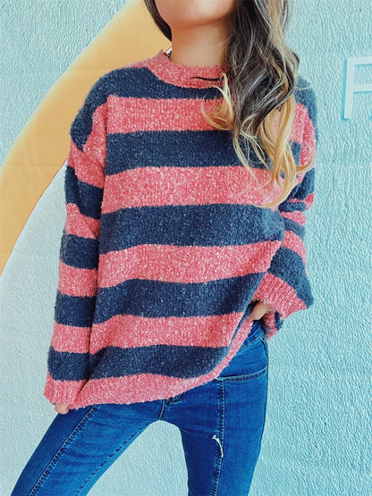 Cozy striped long sleeve pullover sweater